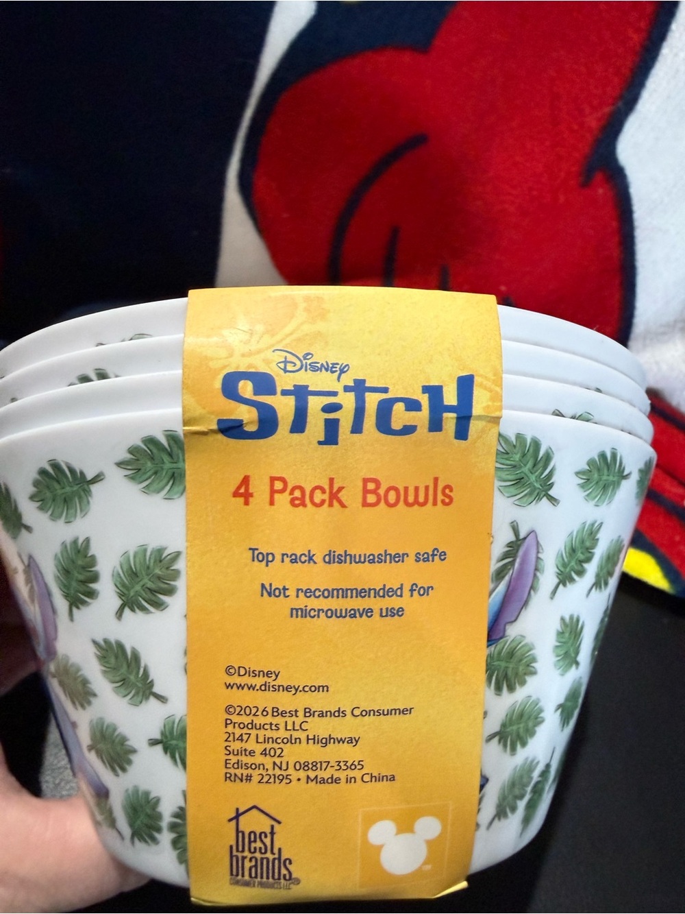 Disney Stitch Leaf Pattern Melamine Bowls (Set of 4) - Blue & Green - Picture 3 of 4